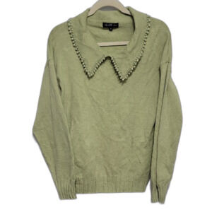 Twelfth Love Collar Beaded Knit Cowl Neck Sweater Green Size XL